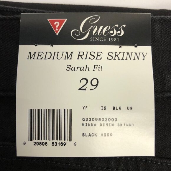 GUESS SARAH FIT MED RISE KINNY BLACK JEANS 29 NEW WITH TAG - Picture 9 of 9